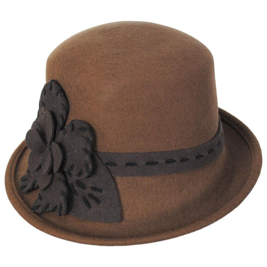 Toucan Collection | Saddle Stitch Rose Profile Wool Felt Cloche Hat - Made to Order | 125847 | lead | BROWN