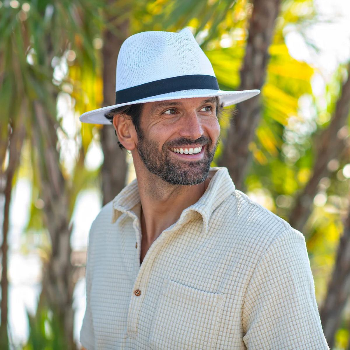 Panama Jack | Ribbon Toyo Straw Safari Fedora Hat | 126399 | lsmone | WHITE