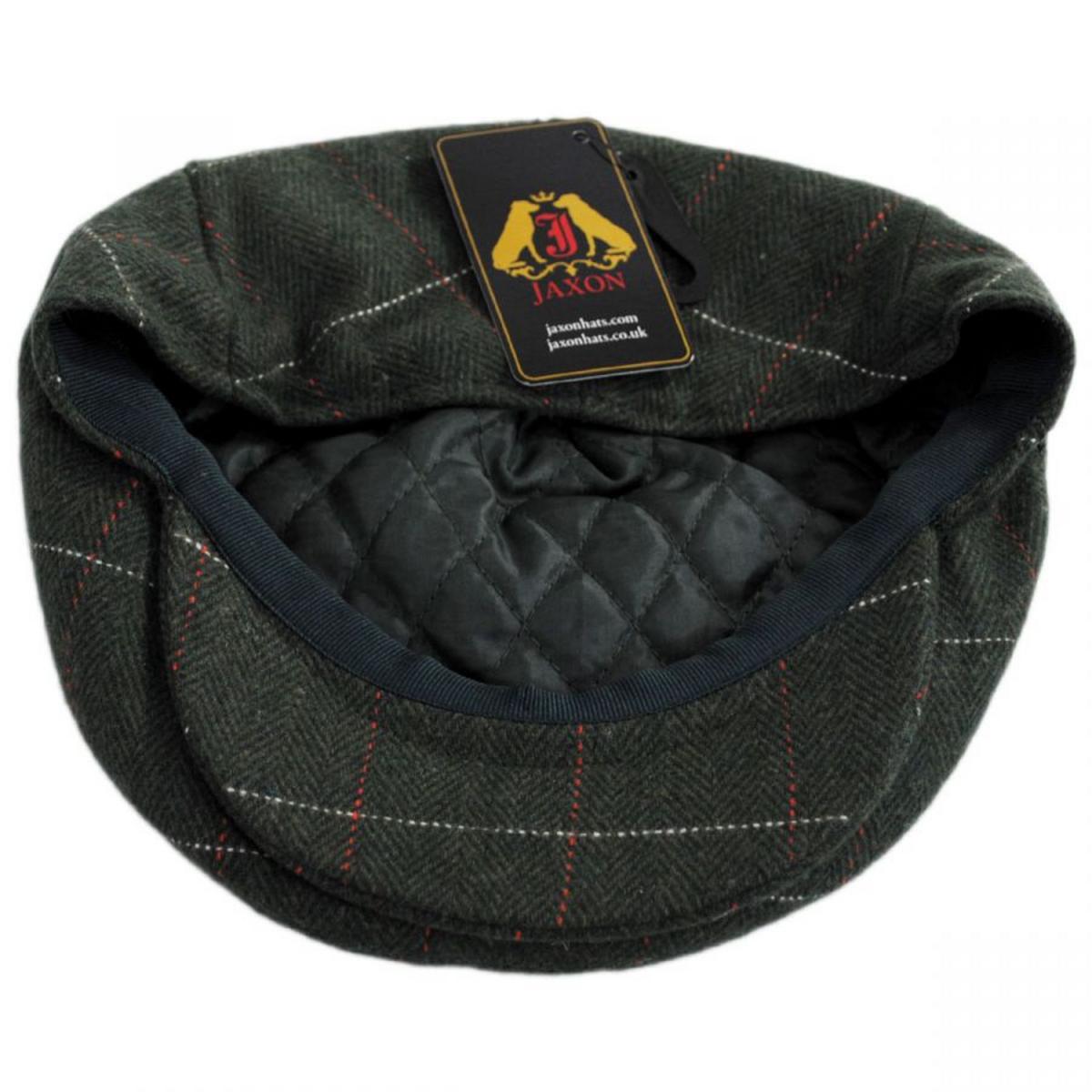 Jaxon Hats | Gimlet Herringbone Plaid Wool Blend Ivy Cap | 167559 | under | OLIVE GREEN