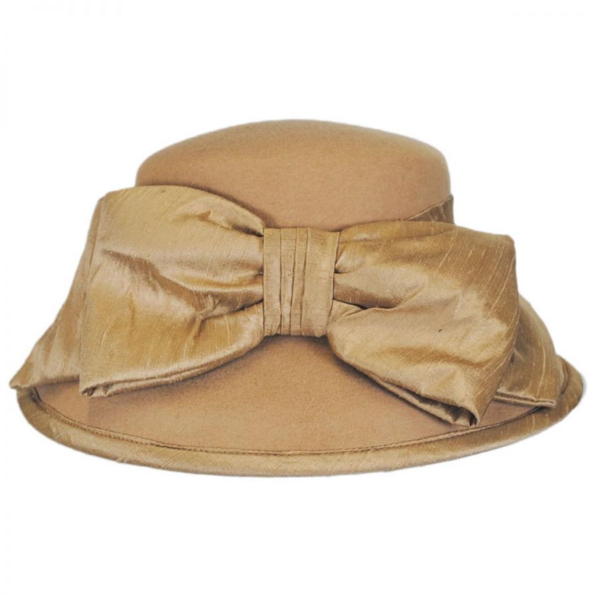 Toucan Collection | Silk Bow Wool Felt Lampshade Hat - Made to Order | 125832 | profile | CAMEL