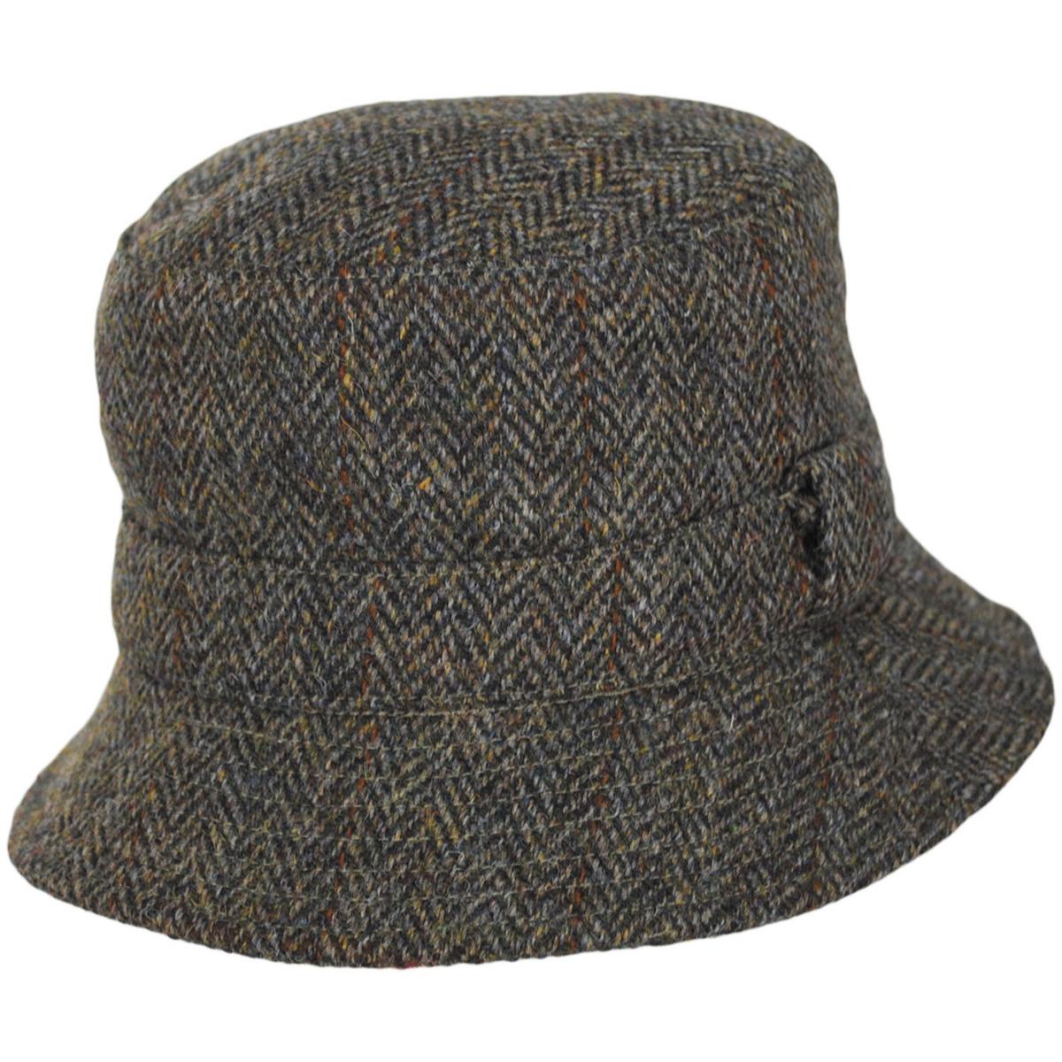 Failsworth | Grouse Harris Tweed Wool Overcheck Herringbone Bucket Hat | 185350 | lead | TAN