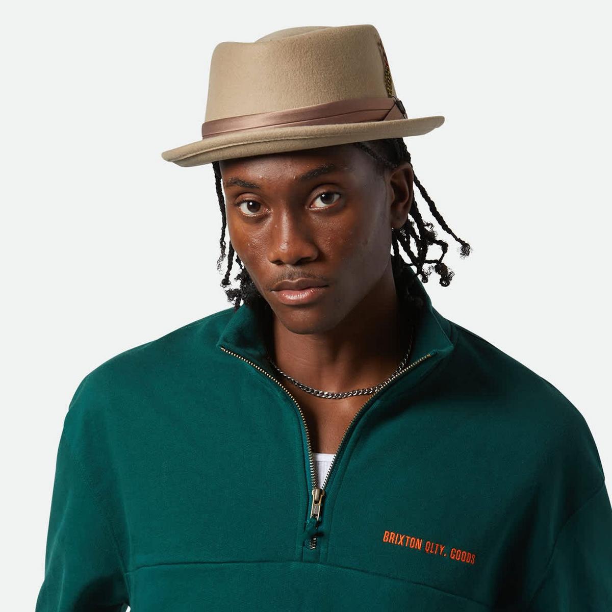 BRIXTON HATS | Stout Wool Felt Diamond Crown Fedora Hat - Sand/Dark Sand | 135602SDS | lsmtwo | SAND/DARK SAND