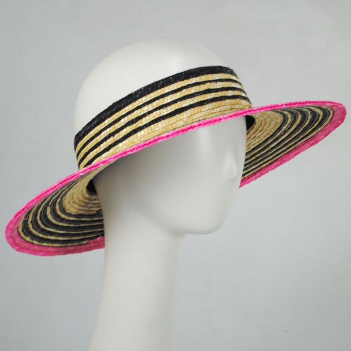 BRIXTON HATS | Joanna Wheat Straw Visor | 198406 | front | HONEY/BLACK/PINK