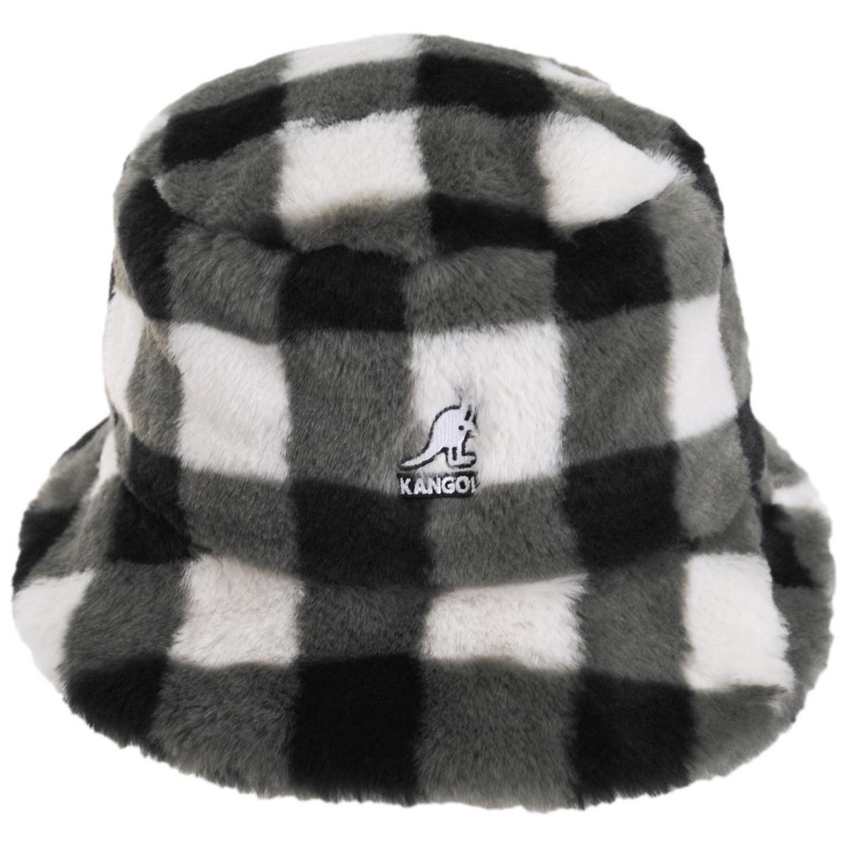 Kangol | Check Faux Fur Bucket Hat | 185810 | front | BLACK CHECK