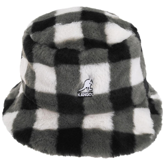 Kangol | Check Faux Fur Bucket Hat | 185810 | front | BLACK CHECK