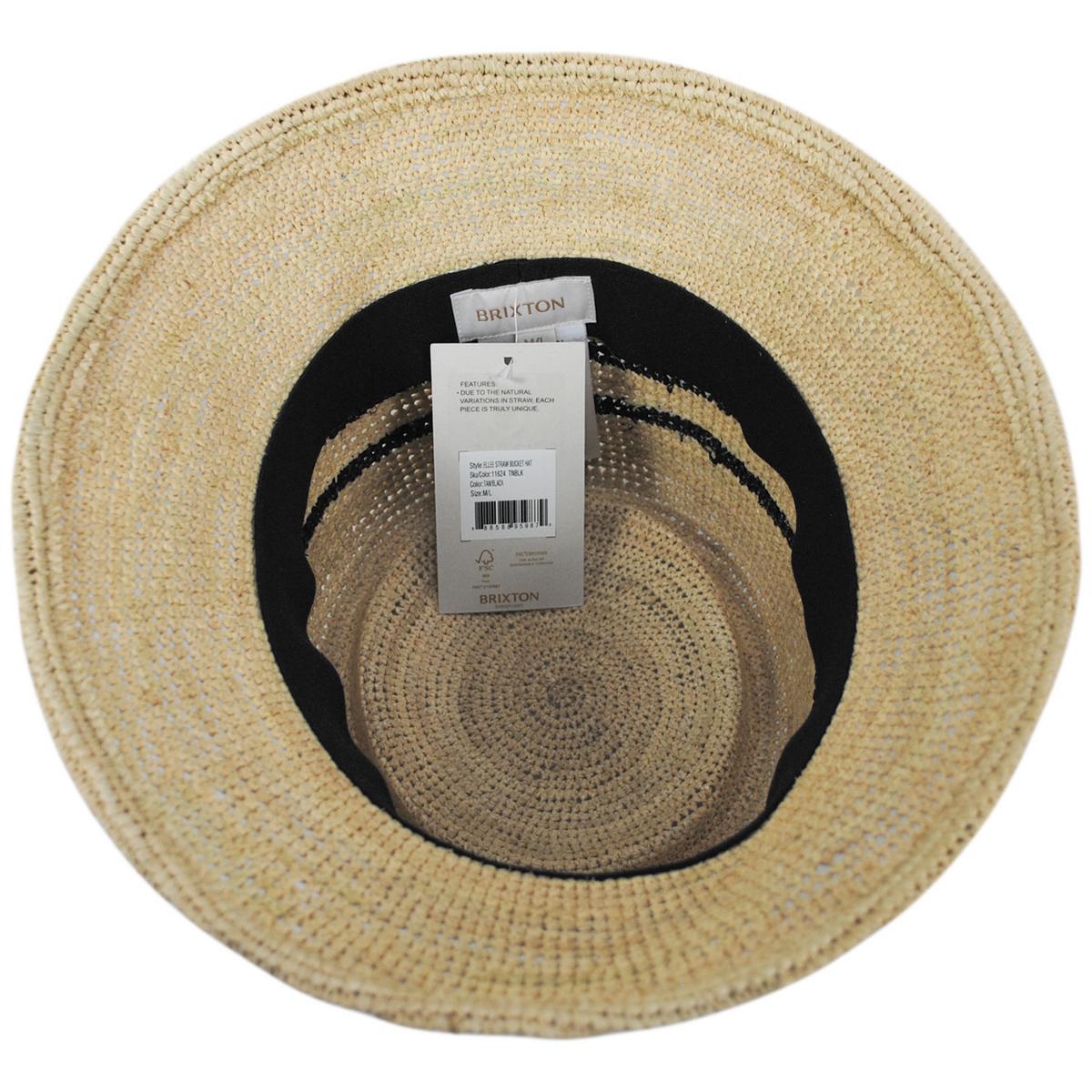 BRIXTON HATS | Ellee Raffia Straw Bucket Hat | 104055 | under | TAN/BLACK