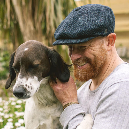 Jaxon Hats | Cambridge Herringbone Wool Newsboy Cap | 167778 | lsmone | NAVY BLUE
