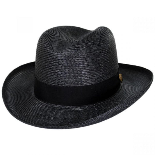 Dobbs | El Dorado Florentine Milan Straw Homburg Hat | 127027 | lead | BLACK
