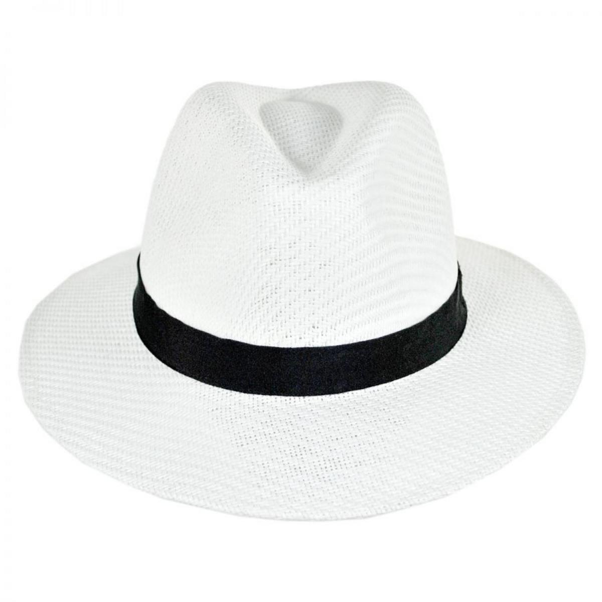 Panama Jack | Ribbon Toyo Straw Safari Fedora Hat | 126399 | front | WHITE