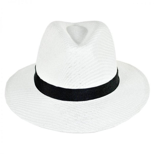 Panama Jack | Ribbon Toyo Straw Safari Fedora Hat | 126399 | front | WHITE