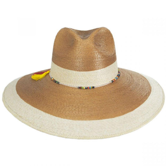 Scala | Elgans Two-Tone Palm Leaf Straw Fedora Hat | 101377 | front | TOAST