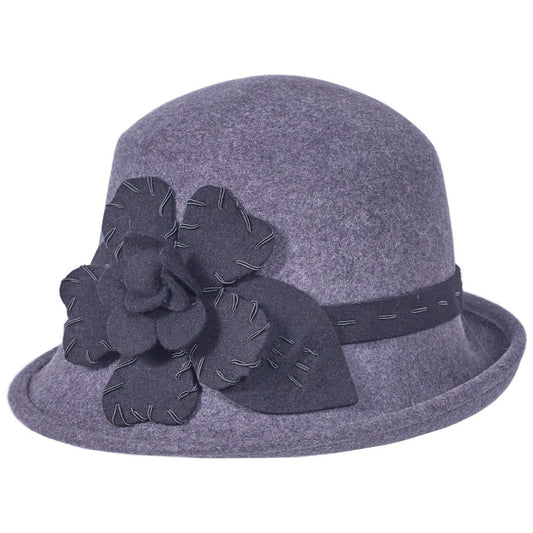 Toucan Collection | Saddle Stitch Rose Profile Wool Felt Cloche Hat - Made to Order | 125847 | lead | GREY