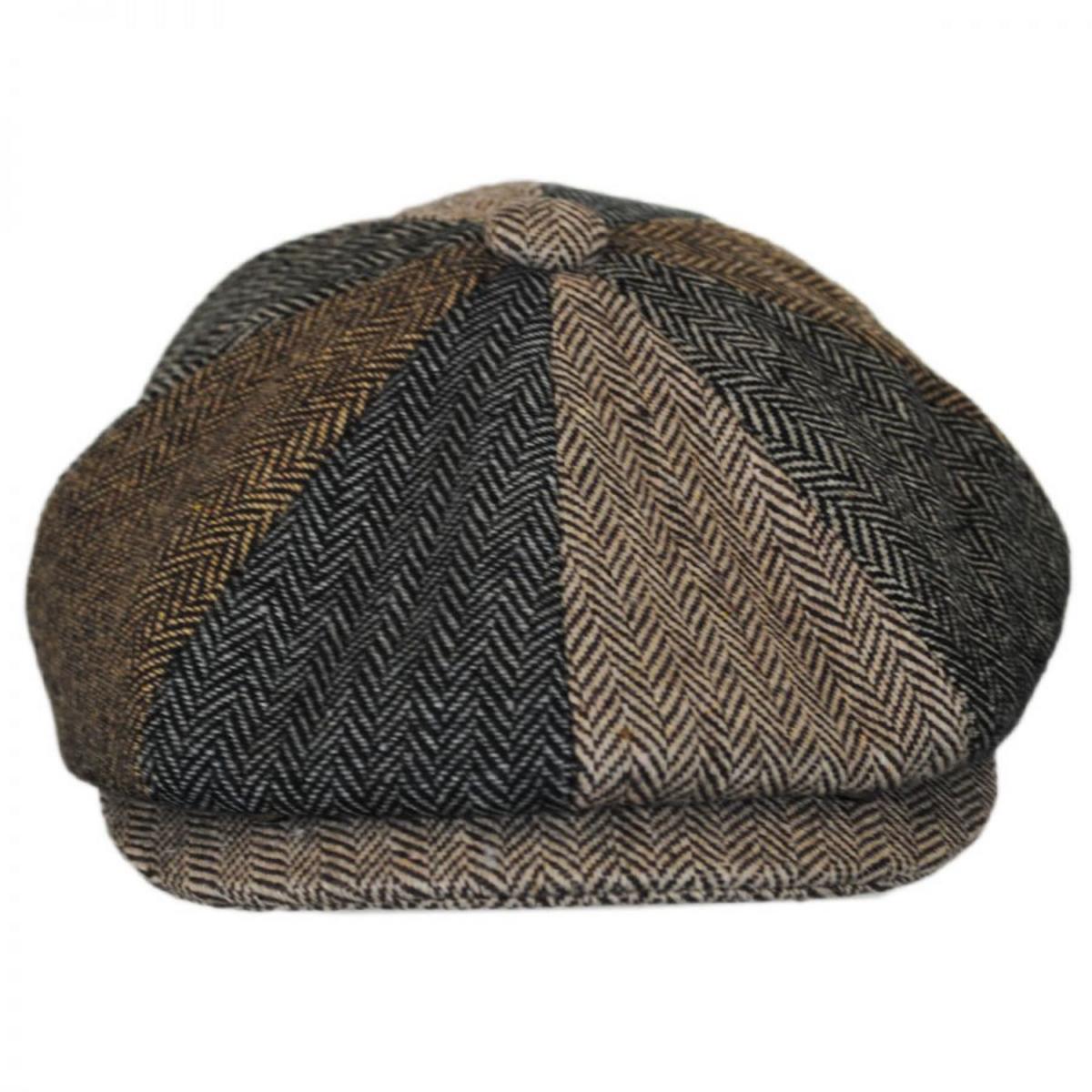 Jaxon Hats | Herringbone Patchwork Wool Blend Newsboy Cap | 167779 | front | MULTI