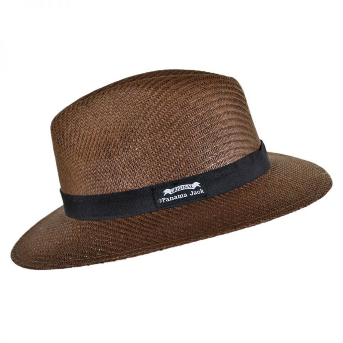 Panama Jack | Ribbon Toyo Straw Safari Fedora Hat | 126399 | profile | BROWN