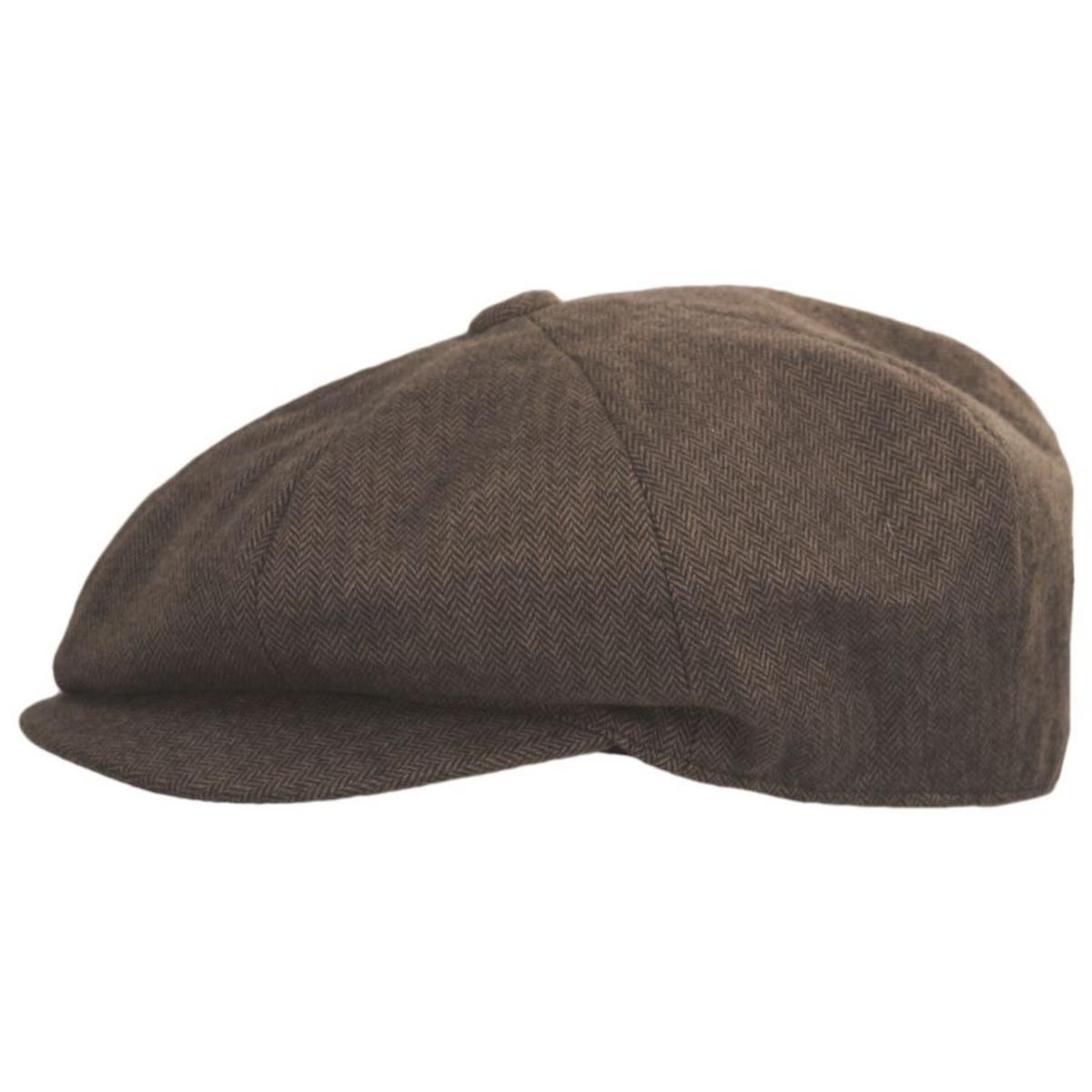Baskerville Hat Company | Cardiff Cotton Herringbone Newsboy Cap | 167678 | profile | BROWN/TAN