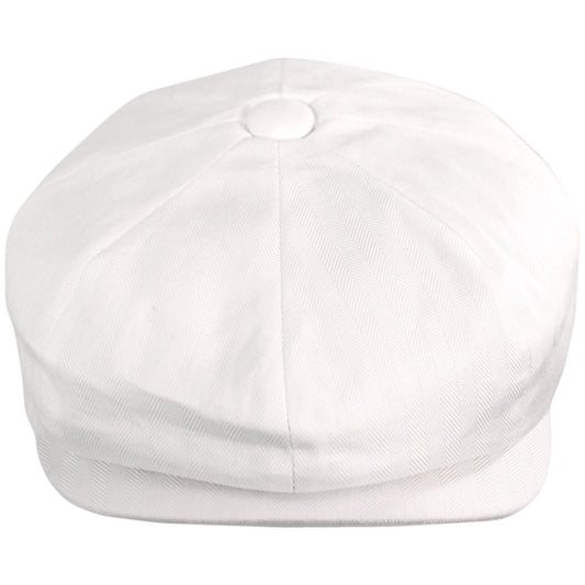 Baskerville Hat Company | Glasbury Cotton Herringbone Newsboy Cap | 167681 | front | IVORY