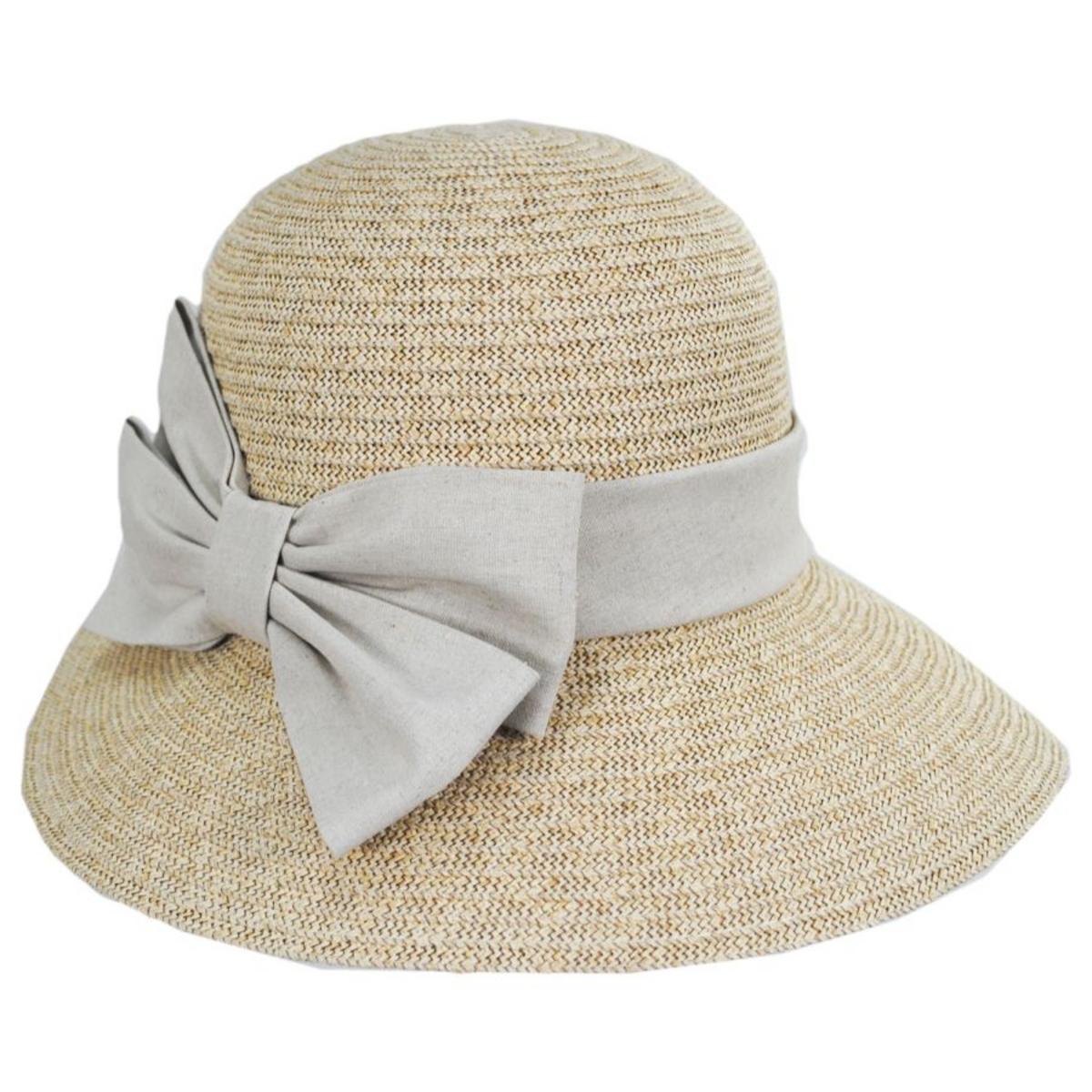 Toucan Collection | Toyo Straw Linen Bow Cloche Hat - Made to Order | 104857 | lead | NATURAL/NATURAL