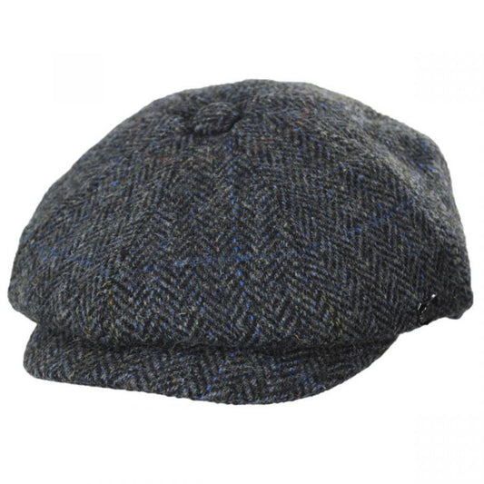 Failsworth | Harris Tweed Overcheck Herringbone Wool Newsboy Cap | 177915 | lead | CHARCOAL