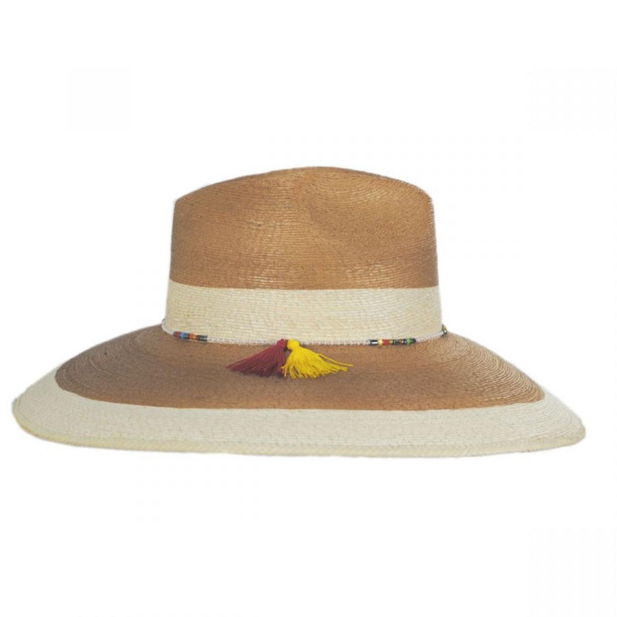 Elgans Two-Tone Palm Leaf Straw Fedora Hat