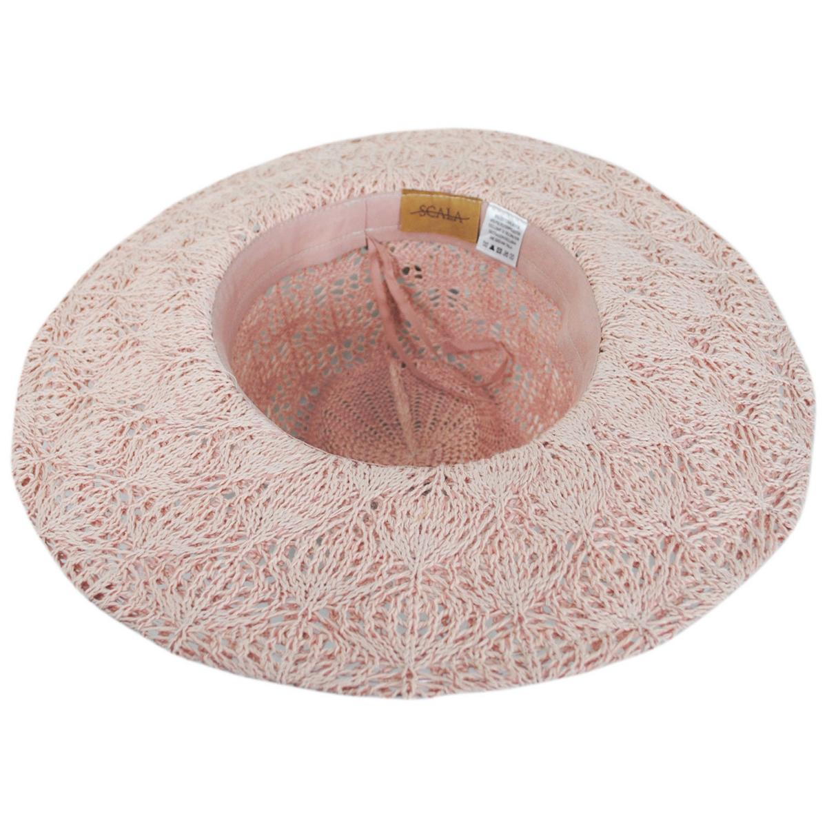 Scala | Aubree Lace Knit Outback Ranch Fedora Hat | 106442 | under | BLUSH