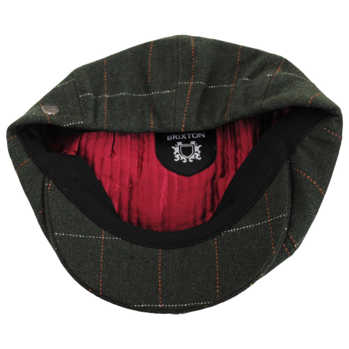 BRIXTON HATS | Wool Blend Windowpane Plaid Brood Newsboy Cap | 161568 | under | MOSS/ORANGE