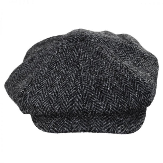 Failsworth | Carloway Harris Tweed Wool Herringbone Newsboy Cap - Grey | 177902 | front | GREY