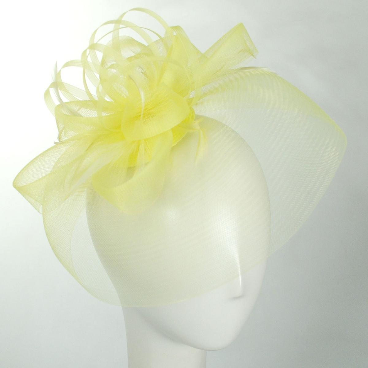 Kathy Jeanne | Firework Horsehair Mesh and Feather Fascinator Hat | 122411 | front | YELLOW