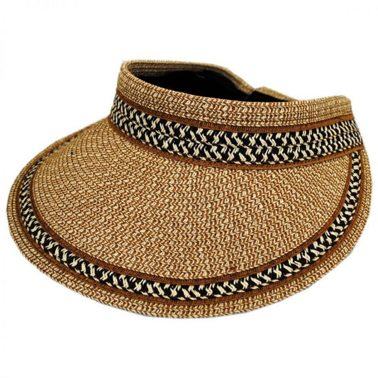 Jeanne Simmons | Tweed/Check Toyo Straw Rollable Visor | 196201 | lead | BROWN