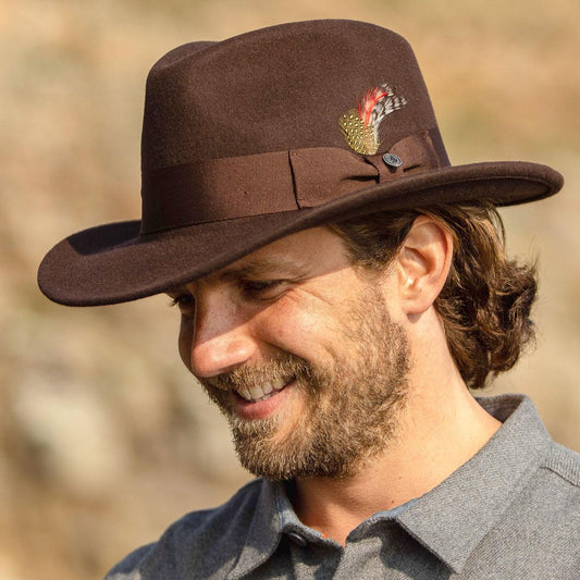 Jaxon Hats | Ford Crushable Wool Felt Fedora Hat | 135004 | lsmone | BROWN