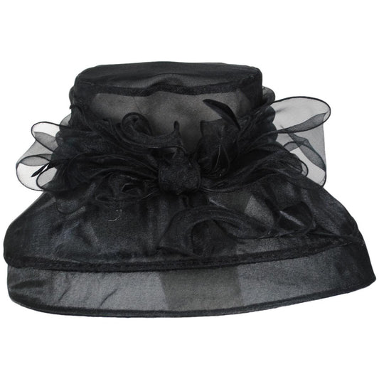 Jeanne Simmons | Luxe Noir Organza Boater Dress Hat | 120731 | profile | BLACK