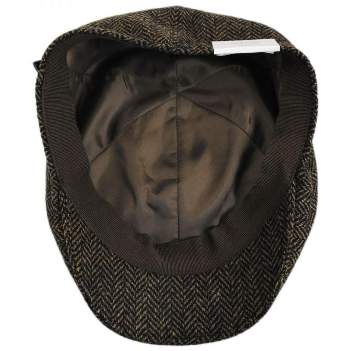 Wigens Caps | Classic Shetland Wool Herringbone Duckbill Ivy Cap | 161949 | under | OLIVE