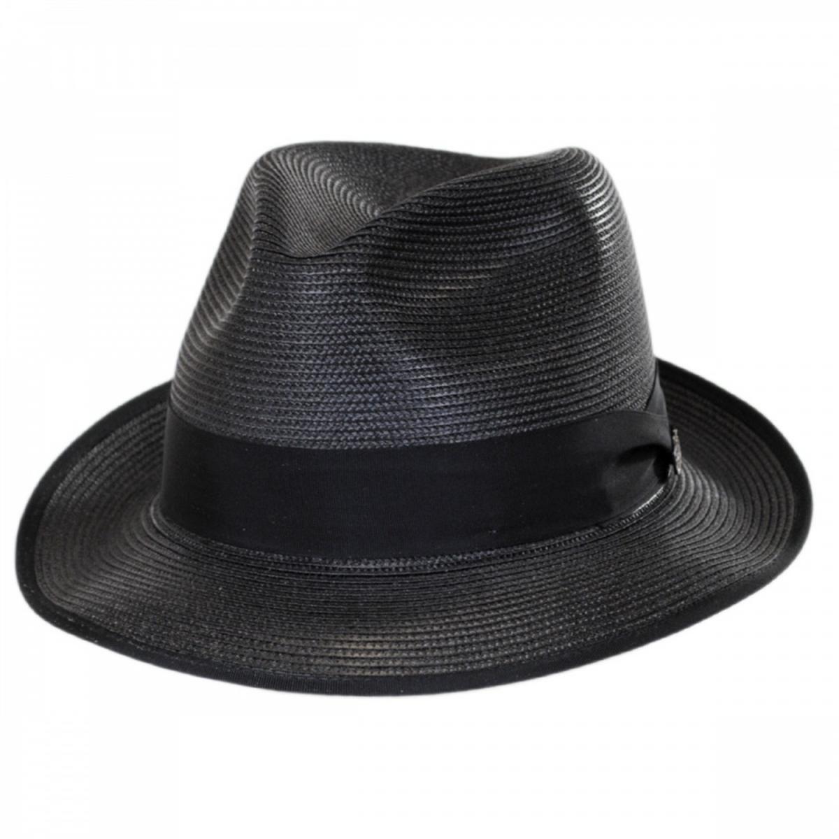 Stetson | Latte Florentine Milan Straw Fedora Hat | 126959 | lead | BLACK