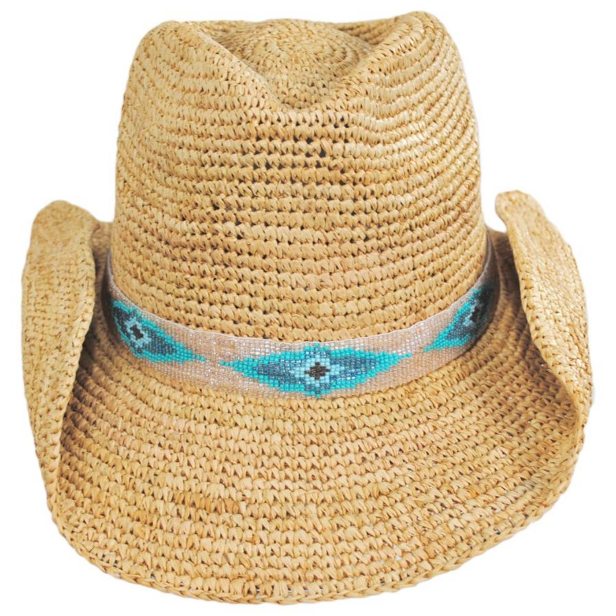 NIKKI BEACH | Blue Jaye Raffia Crochet Western Hat | 102733 | front | NATURAL