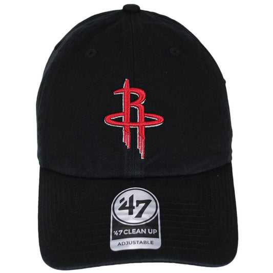 47 Brand | Houston Rockets NBA Clean Up Strapback Baseball Cap Dad Hat | 204050 | front | BLACK