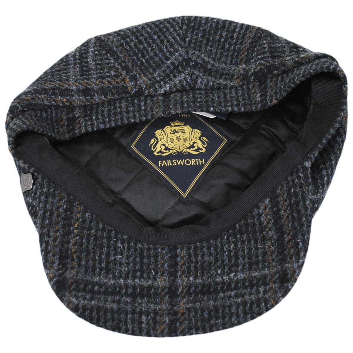 Failsworth | Finsbay Harris Tweed Wool Overcheck Houndstooth Ivy Cap | 177930 | under | CHARCOAL