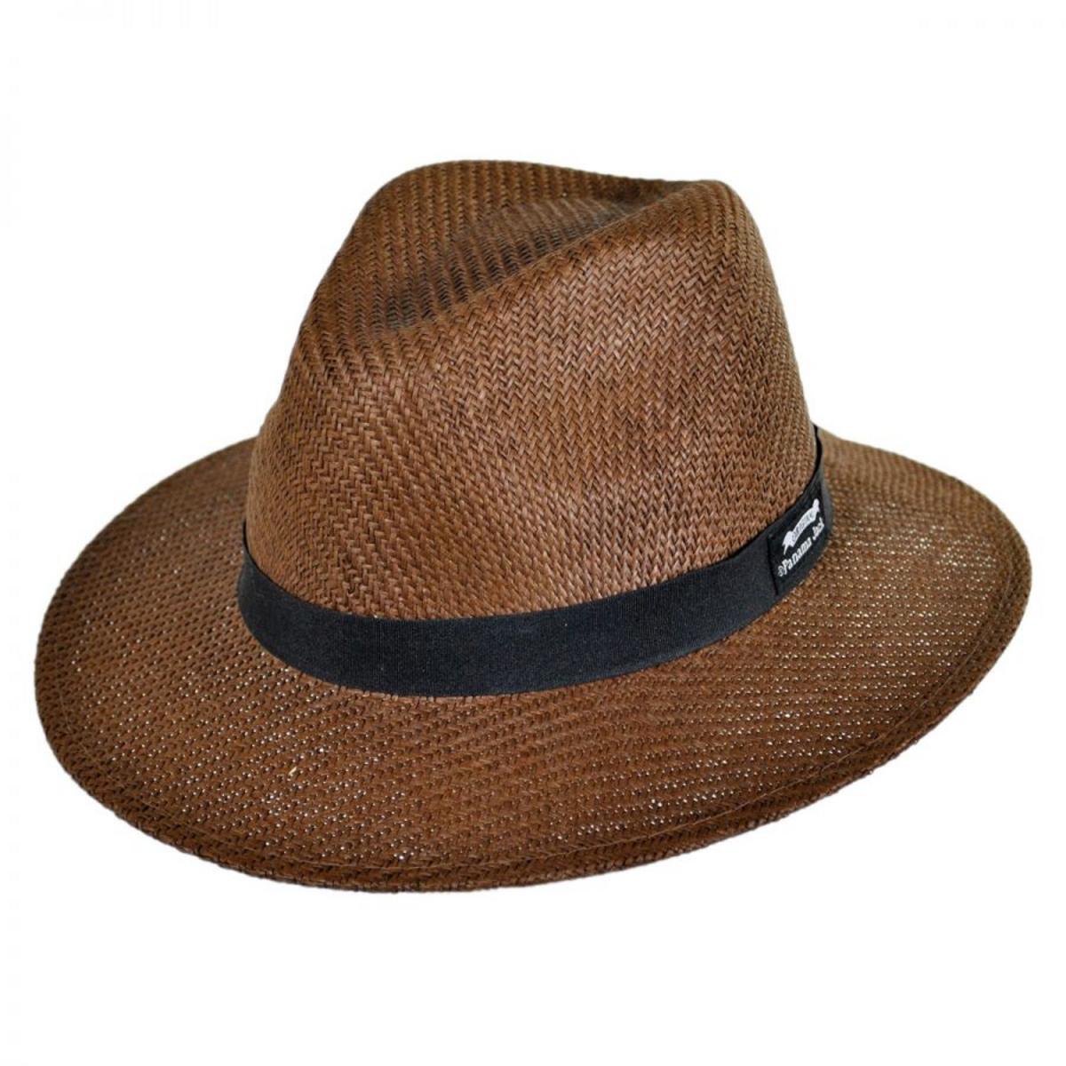 Panama Jack | Ribbon Toyo Straw Safari Fedora Hat | 126399 | lead | BROWN