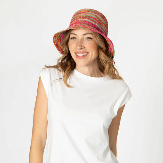 San Diego Hat Company | Iris Raffia Straw Bucket Hat | 103689 | lsfone | MULTI PINK