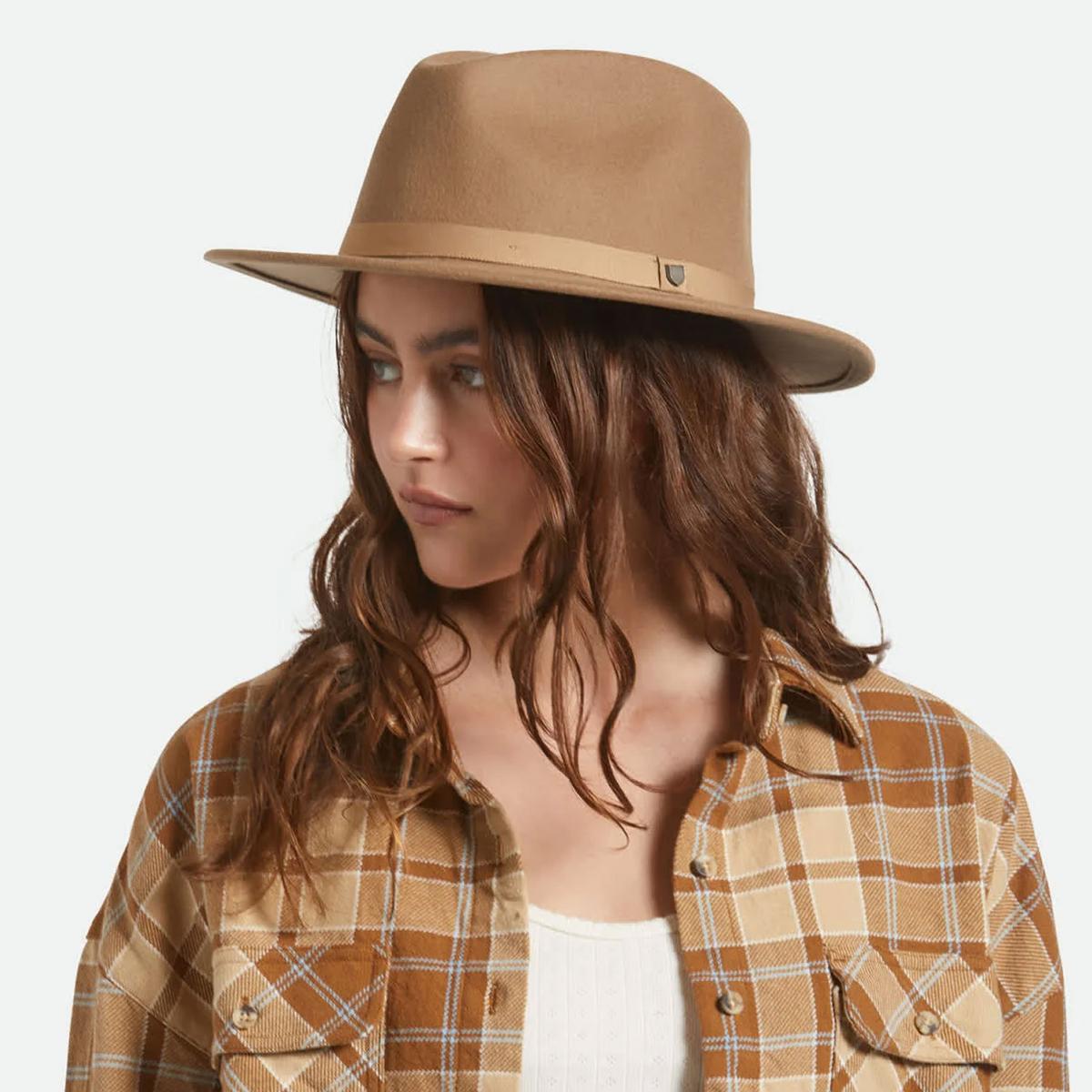 BRIXTON HATS | Messer Packable Wool Felt Fedora Hat - Khaki | 135639FW25 | lsfone | KHAKI/KHAKI