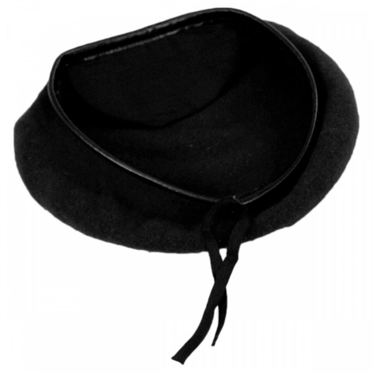 Village Hat Shop | Wool Military Beret with Lambskin Band | 151106 | under | BLACK