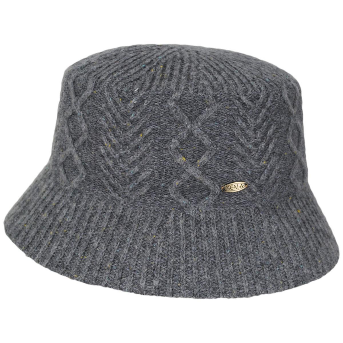 Scala | Aran Cable Knit Wool Blend Bucket Hat | 106447 | profile | GREY