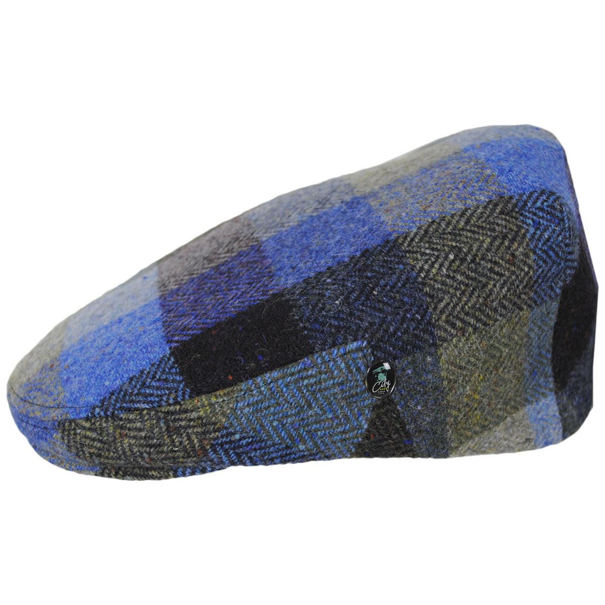 City Sport Caps | Herringbone Squares Donegal Tweed Wool Ivy Cap - FW23 | 175022FW23 | profile | BLUE/GREEN