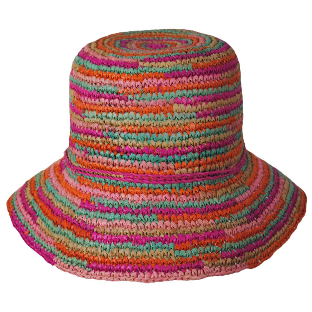 San Diego Hat Company | Iris Raffia Straw Bucket Hat | 103689 | front | MULTI PINK