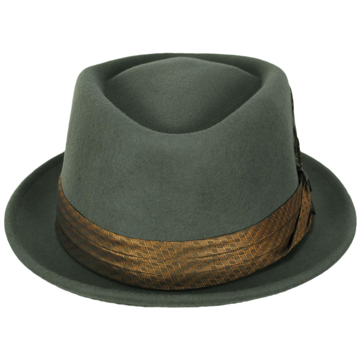 BRIXTON HATS | Stout Wool Felt Diamond Crown Fedora Hat | 135602 | front | LIGHT MOSS/COFFEE DIAMOND