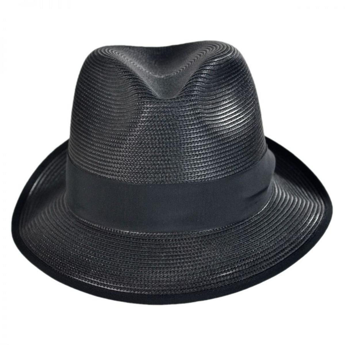 Stetson | Latte Florentine Milan Straw Fedora Hat | 126959 | front | BLACK
