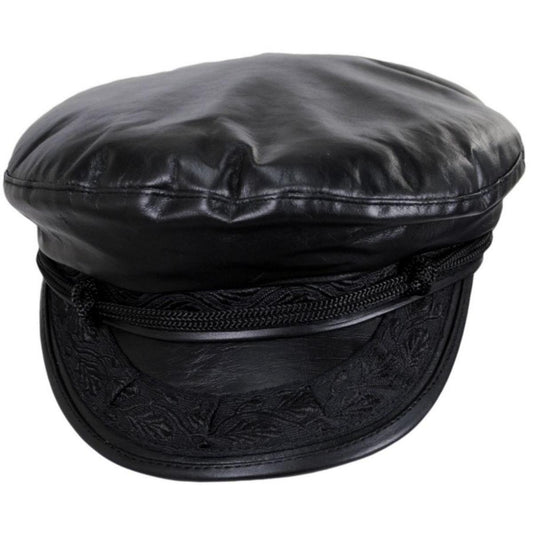 Capas Headwear | Leather Greek Fisherman Cap | 180300 | front | BLACK