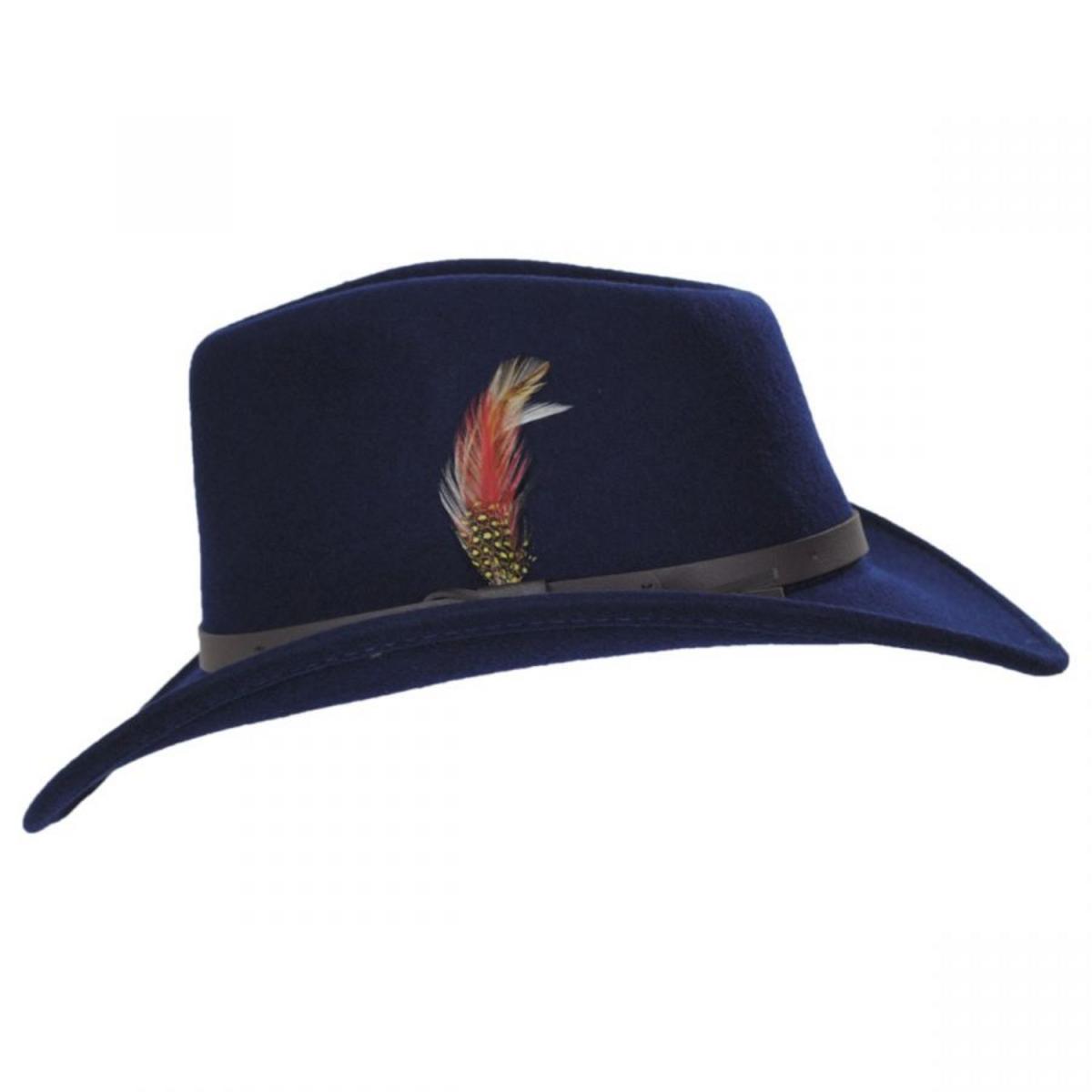 Scala | Dakota Wool Crushable Outback Hat | 130443 | profile | NAVY