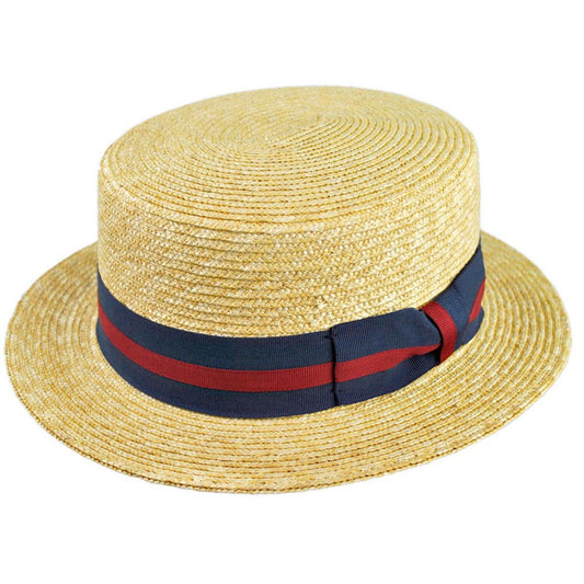 Jaxon Hats | Striped Band Wheat Straw Skimmer Hat | 129005 | lead | NATURAL