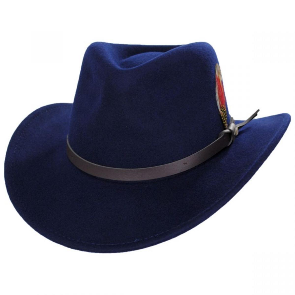 Scala | Dakota Wool Crushable Outback Hat | 130443 | lead | NAVY