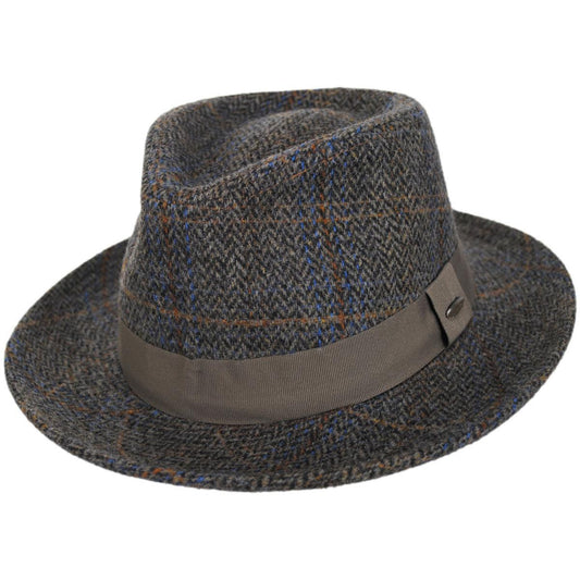 Scala | Barry Wool Blend Tweed Fedora Hat | 140170 | lead | BROWN
