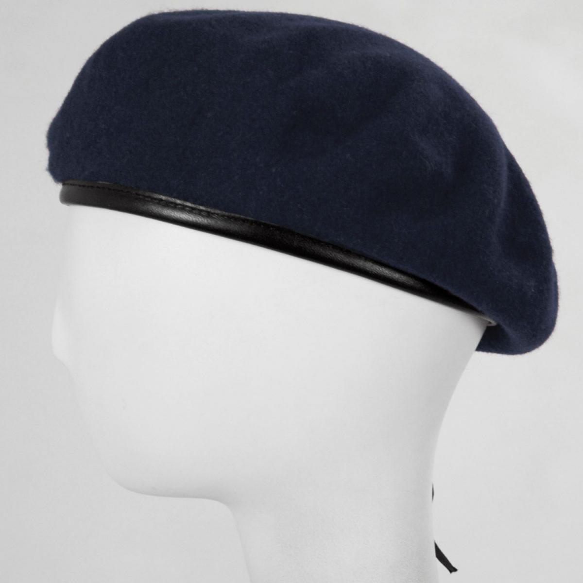 Village Hat Shop | Wool Military Beret with Lambskin Band | 151106 | profile | NAVY